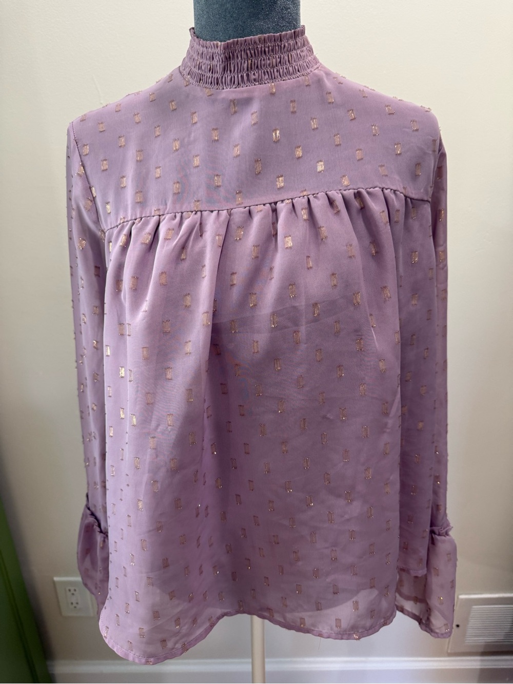 Xhilaration Lavender Blouse with Metallic Gold Dots